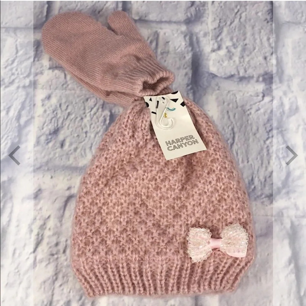Harper Canyon Pink Toddler Beanie Hat & Gloves Set